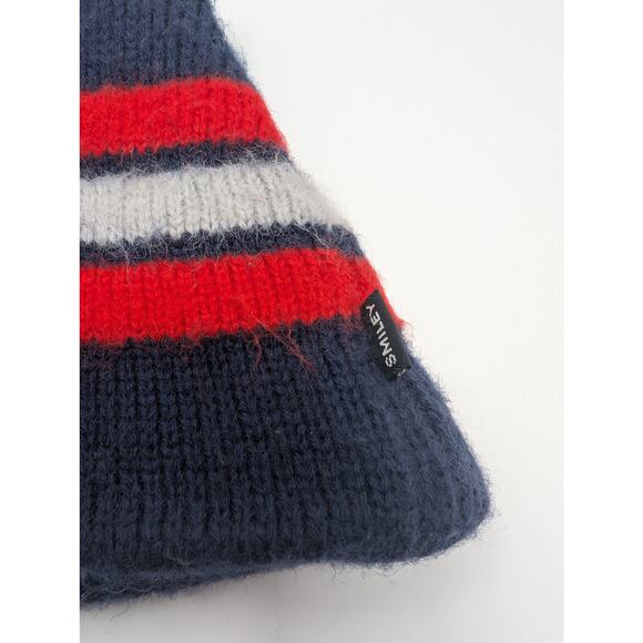 Vintage Smiley 100% Wool Beanie Hat Skull Cap Striped Knit Made in USA - Picture 2 of 6